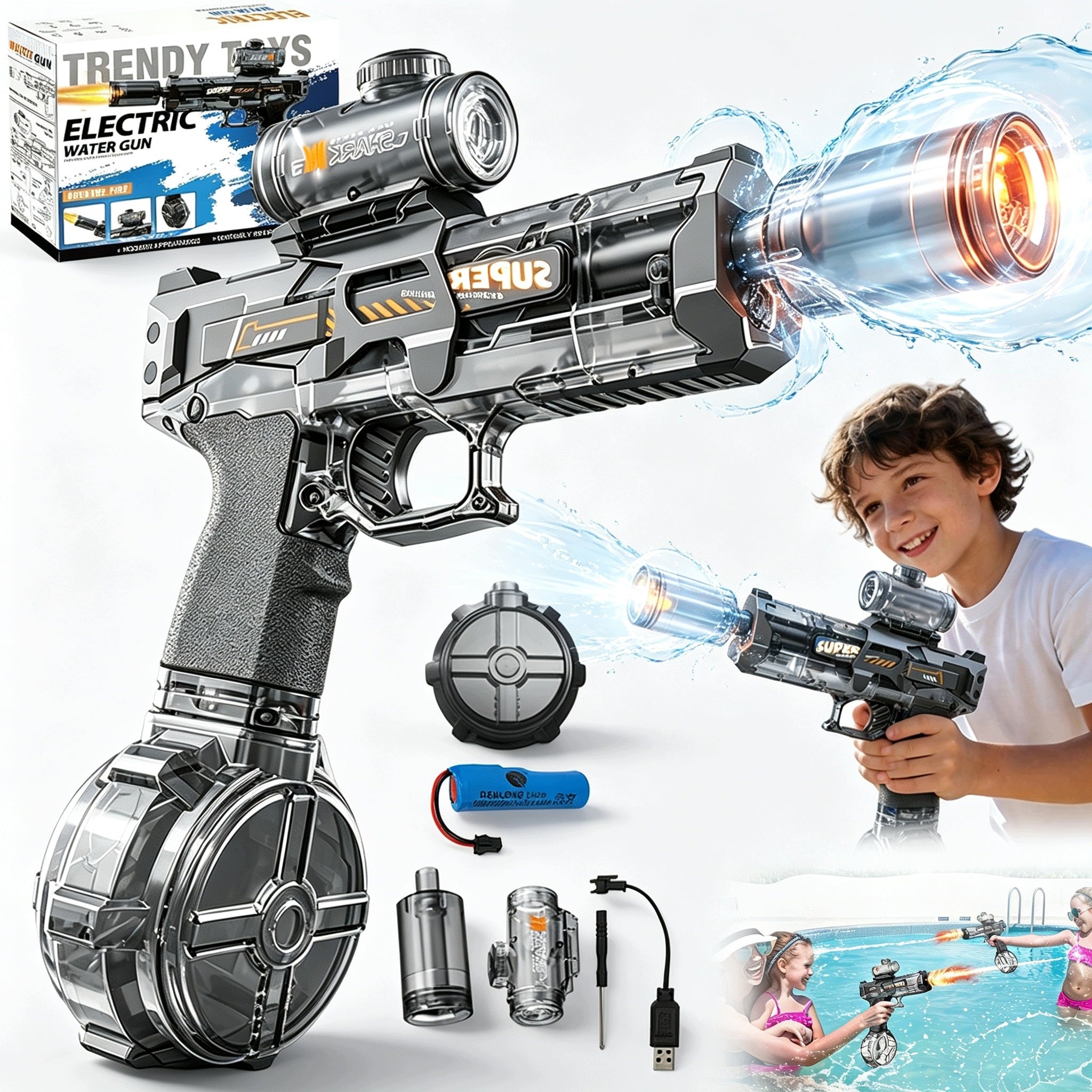 ELECTRIC WATER GUN WITH LED CAPACIOUS TANK AND LONG RANGE