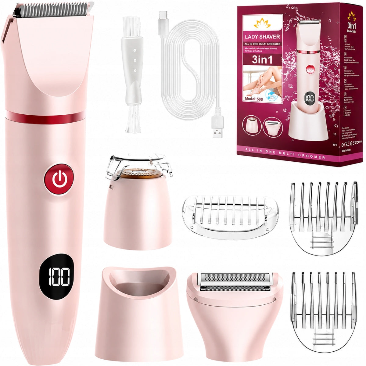 ELECTRIC WOMEN'S SHAVER FOR INTIMATE AREAS AND FACES, BIKINI TRIMMER