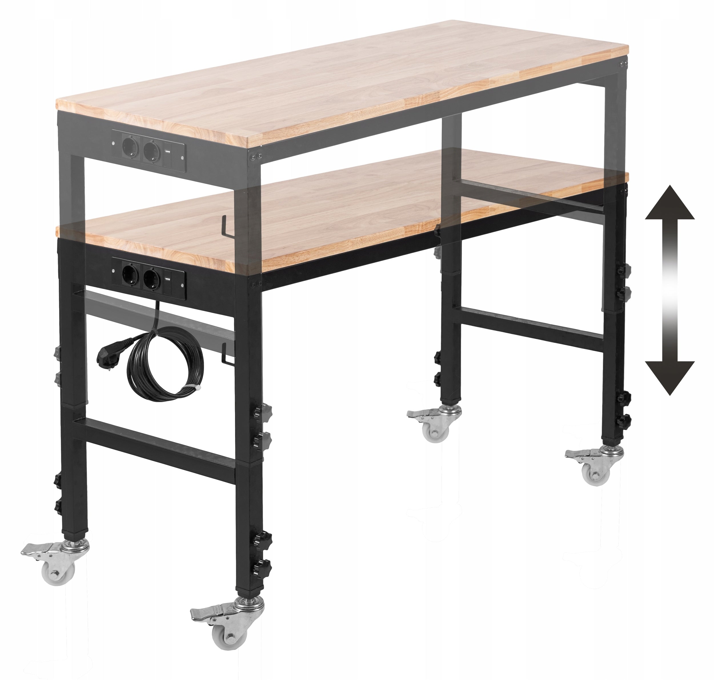 ELECTRIC WORKBENCH 122X51X75-97.5CM, 4 WHEELS, MAX 500KG, PROLINE