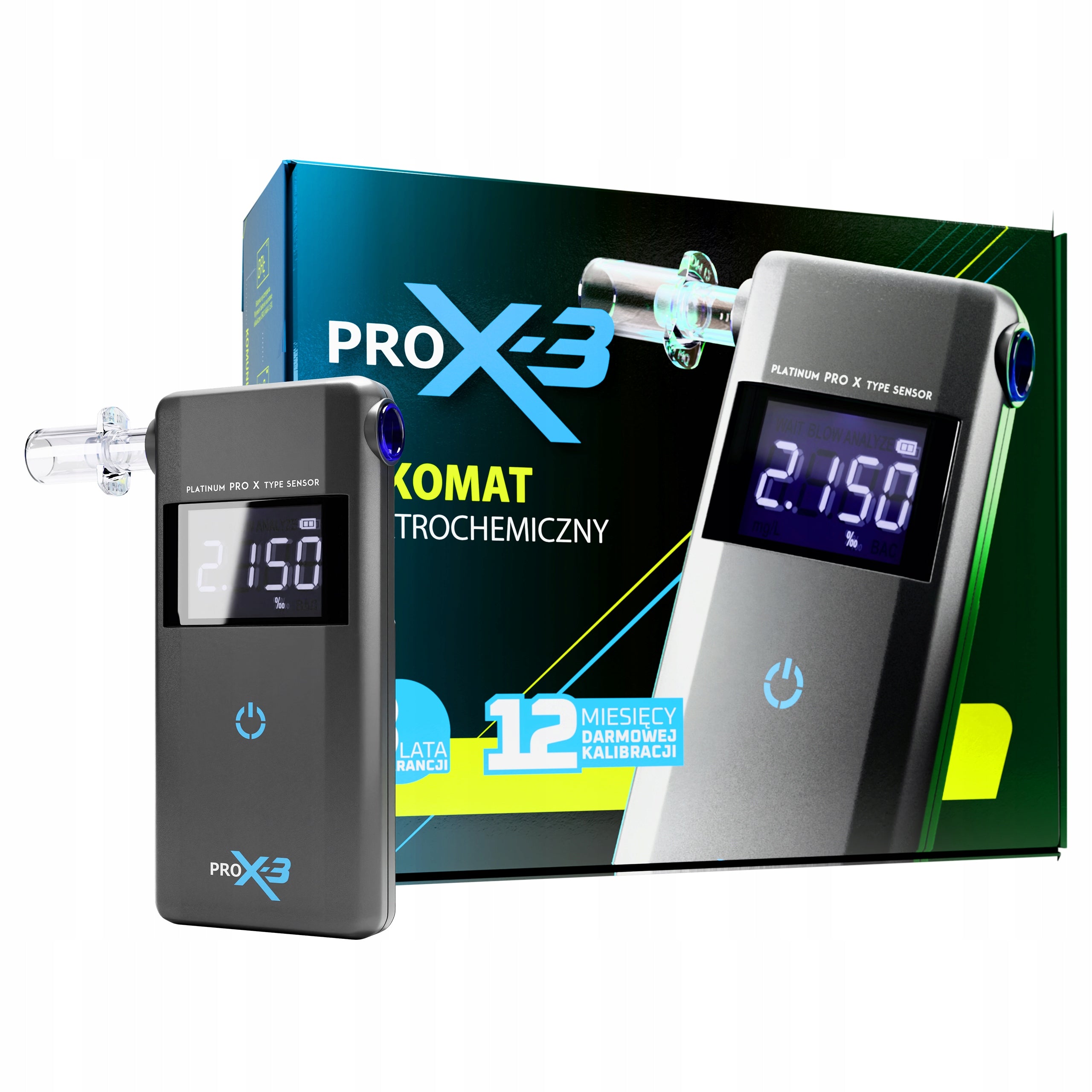 ELECTROCHEMICAL BREATHALYZER PRO X-3 + 12 MONTHS CALIBRATION SERVICE + MOUTHPIECES