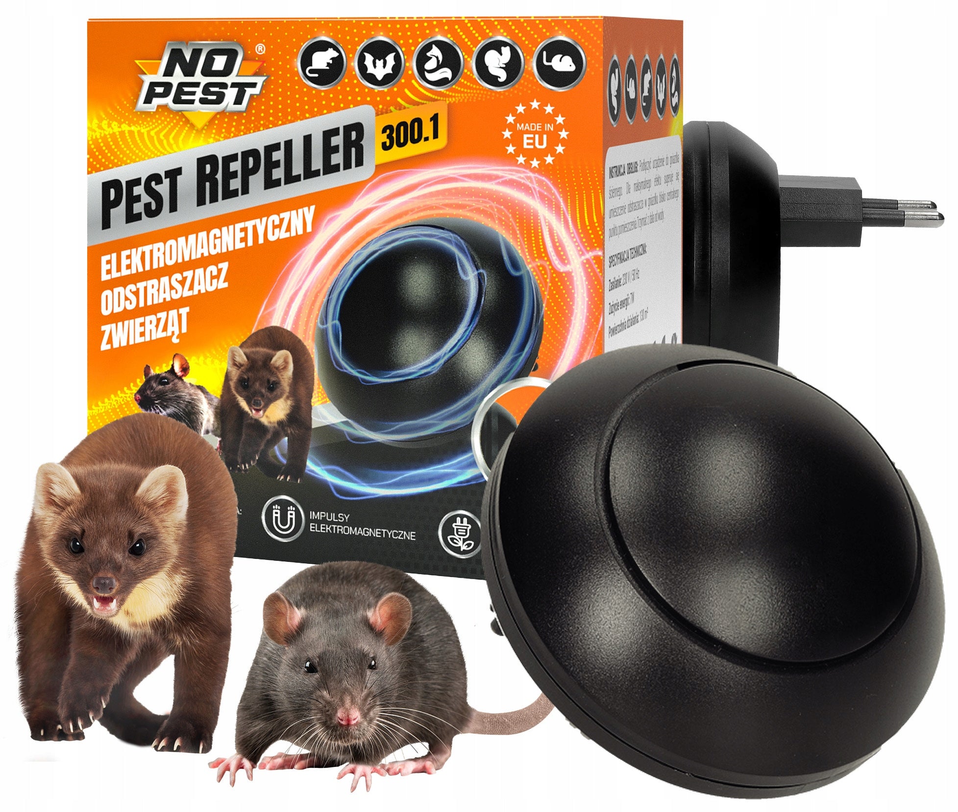 ELECTROMAGNETIC MOUSE RAT REPELLENT KUN NO PEST INNOVATIVE 130M2