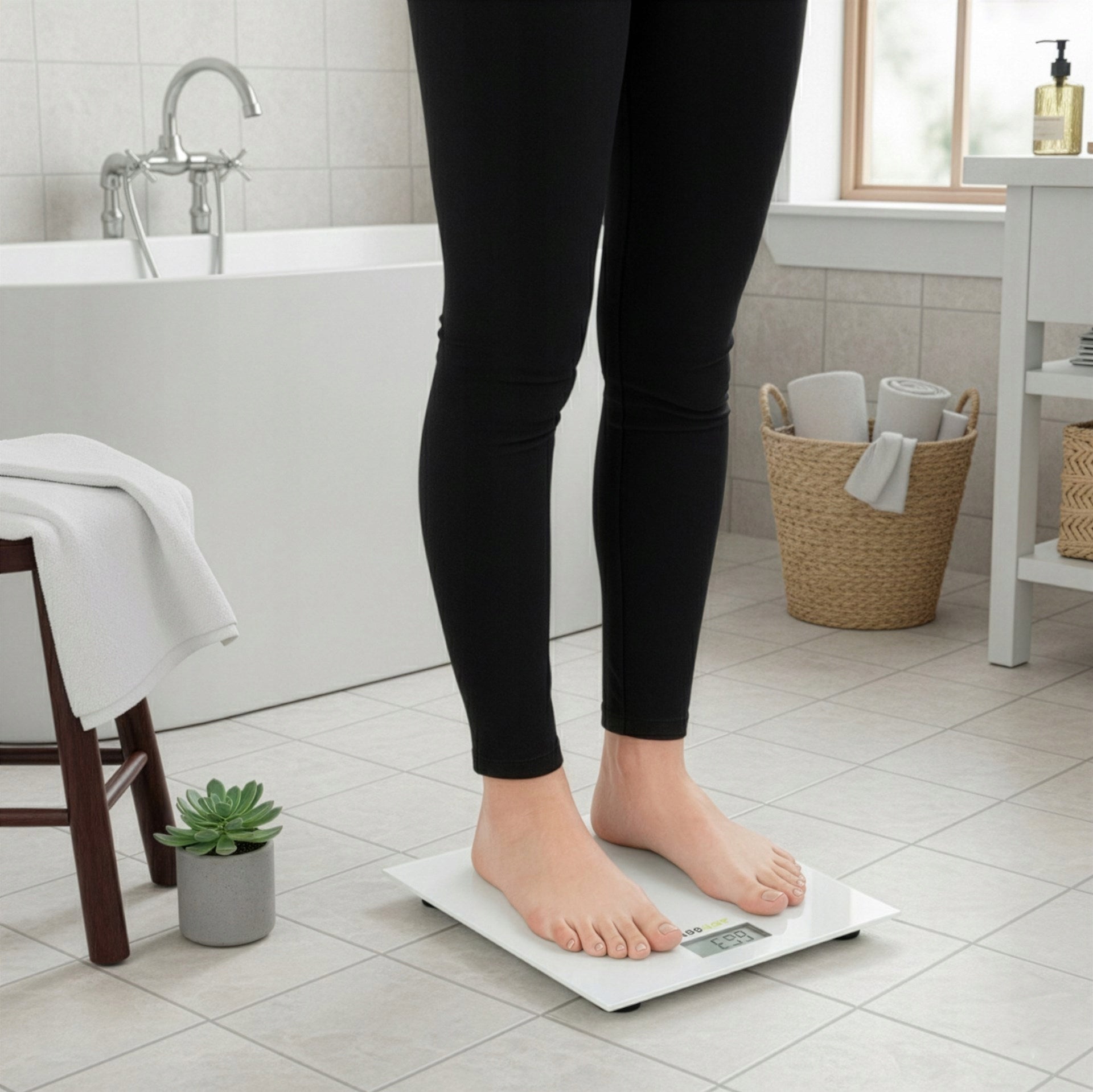 ELECTRONIC BATHROOM SCALE 150kg GLASS WHITE LCD SLIM PRECISION Packaging status original