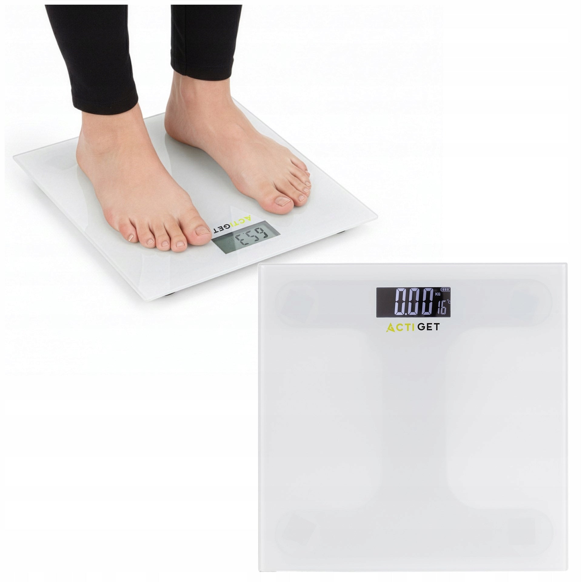 ELECTRONIC BATHROOM SCALE 150kg GLASS WHITE LCD SLIM PRECISION