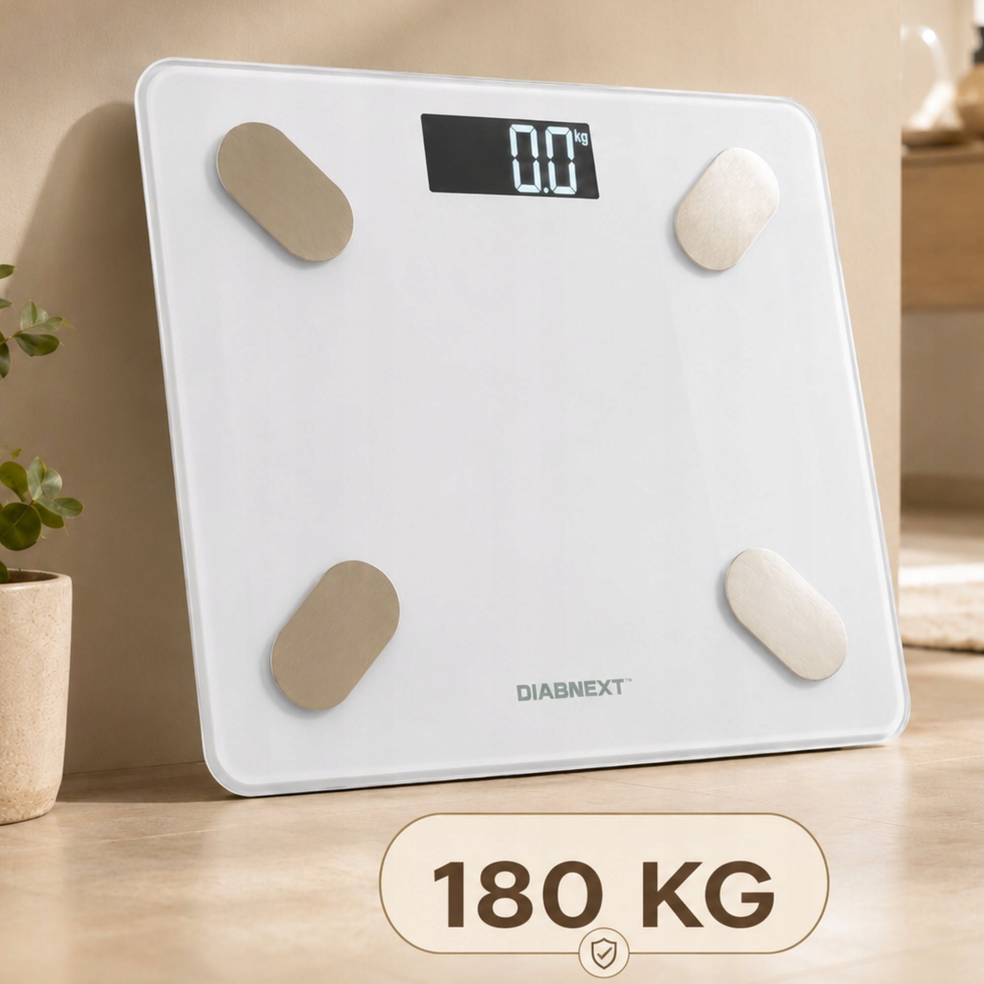 ELECTRONIC BATHROOM SCALE 180KG WHITE GLASS LCD ANALYTICAL SLIM FIT Packaging status original