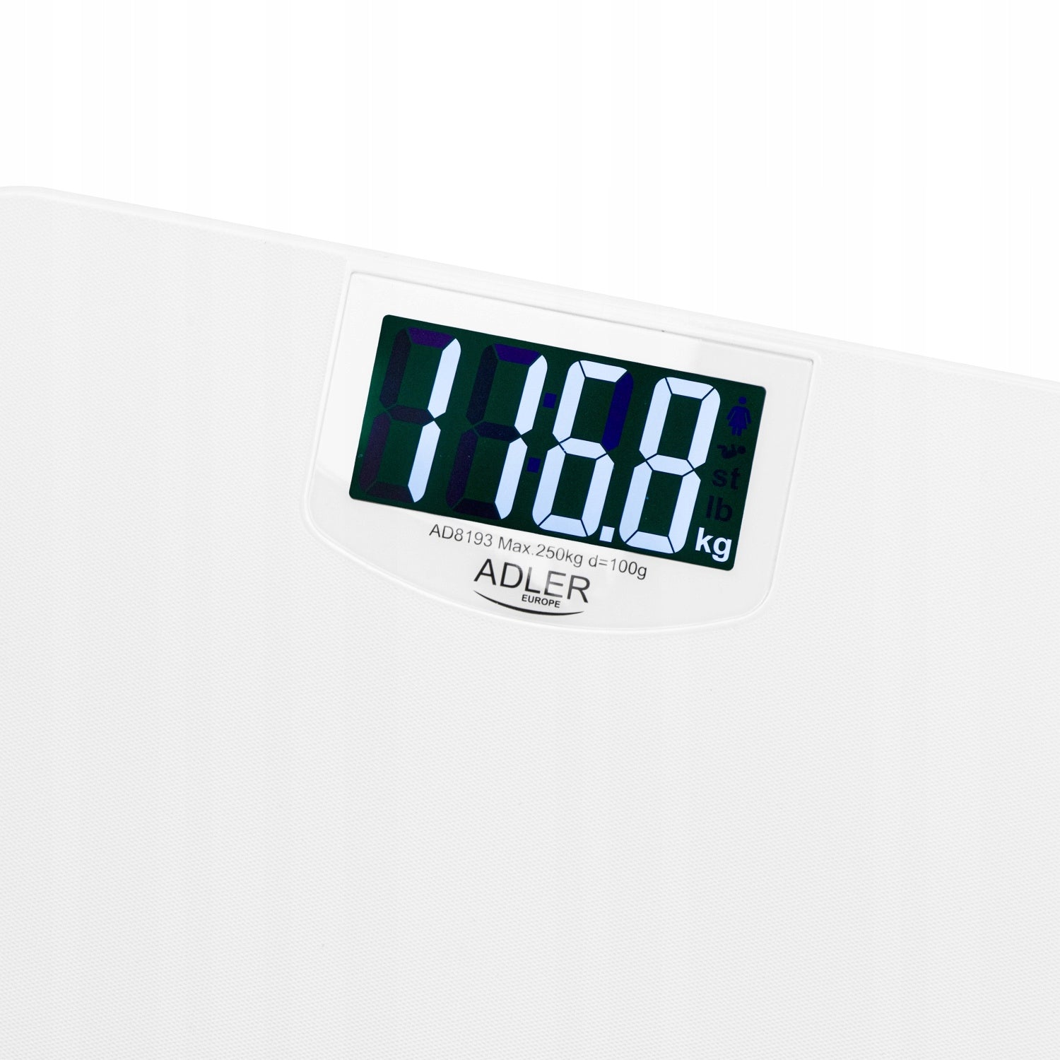 ELECTRONIC BATHROOM SCALE ACCURATE 250 KG WHITE PRECISION DISPLAY Manufacturer code ad_8193w ELEKTRONICZNA WYŚWIETLACZ LCD