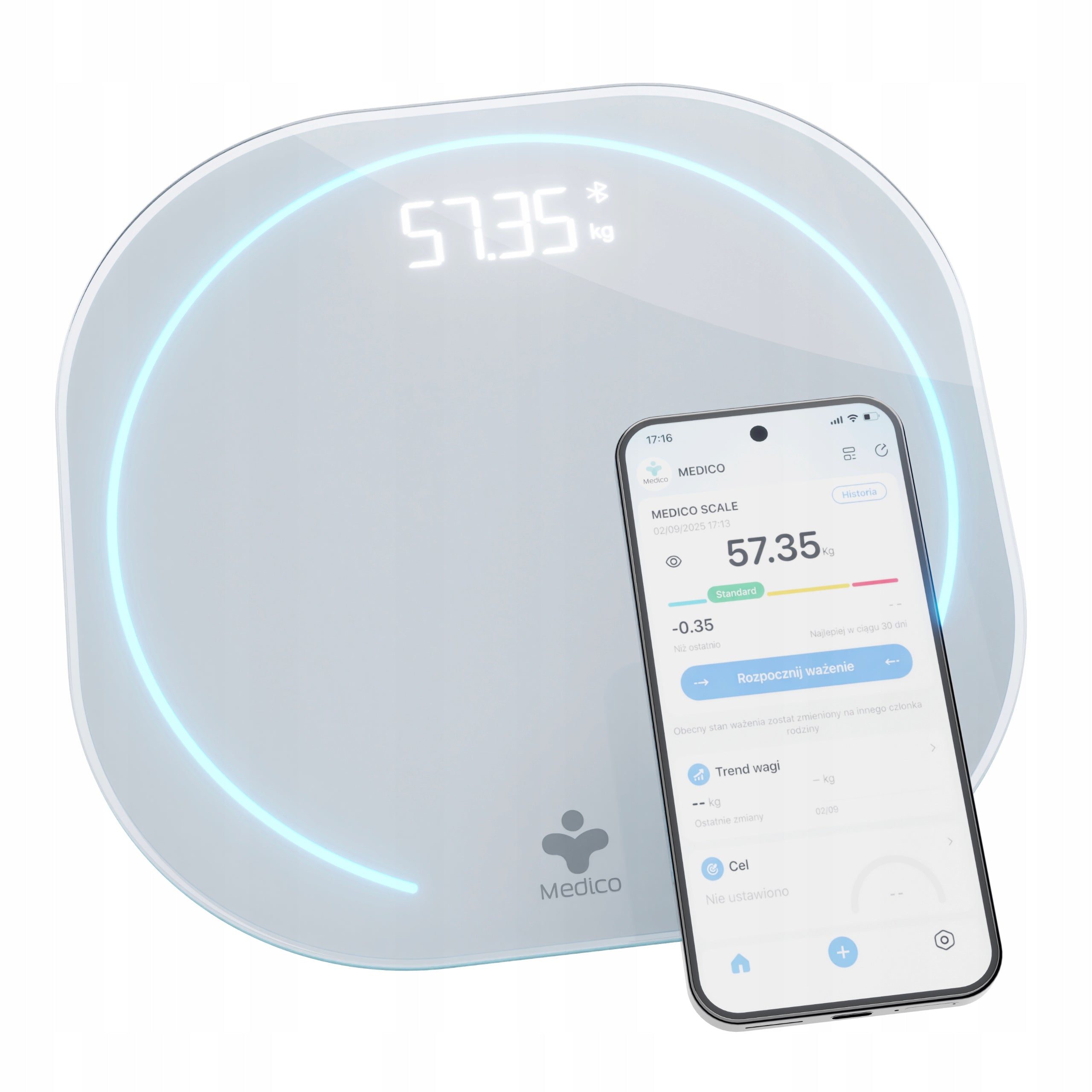 ELECTRONIC BATHROOM SCALE MEDICO, SMART, APPLICATION in Polish, BMI, SLIM Packaging status original