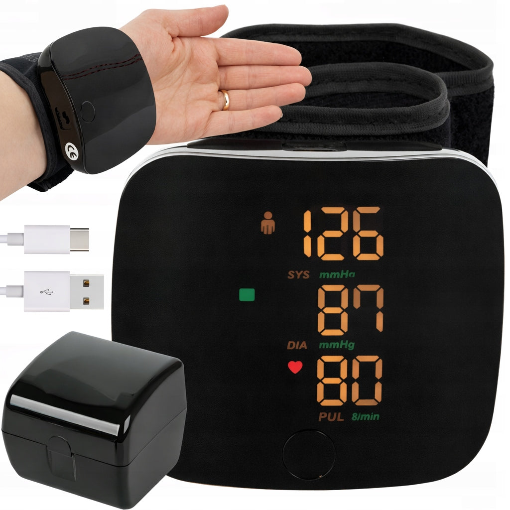 ELECTRONIC BLOOD PRESSURE MONITOR WRIST BATTERY ARRHYTHMIA CASE LCD PL