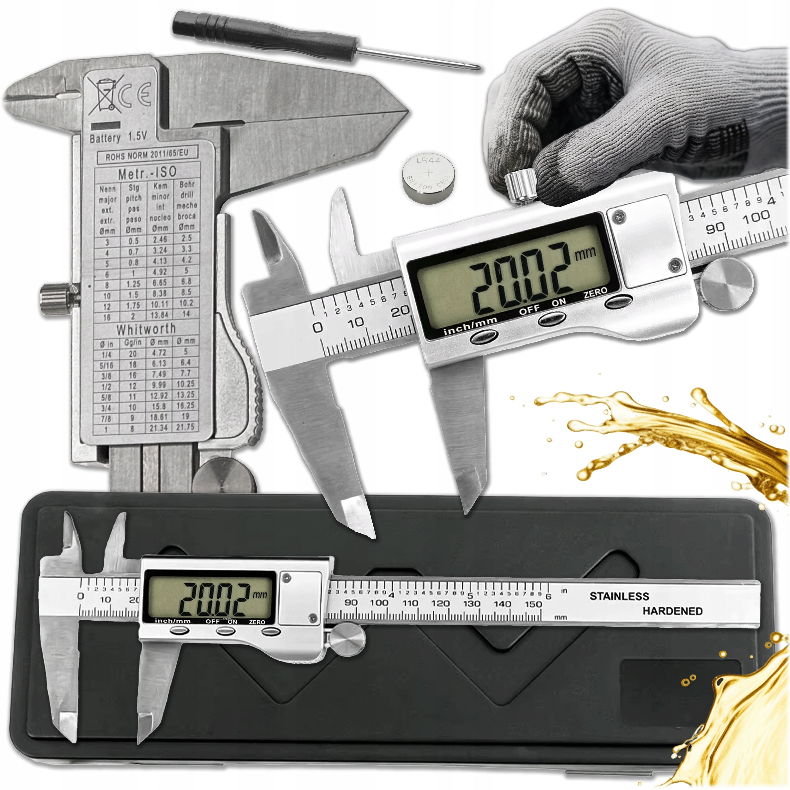 ELECTRONIC CALIPER DIGITAL METAL 150 MM MEASURING CASE LCD LARGE