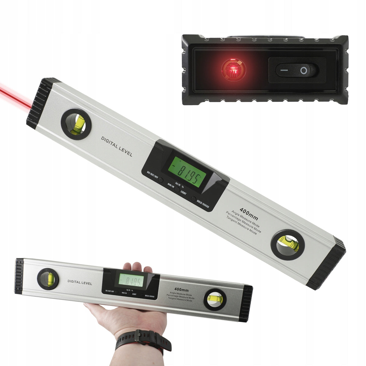 ELECTRONIC DIGITAL LEVEL 400mm MAGNETIC WITH LASER AND PROTRACTOR