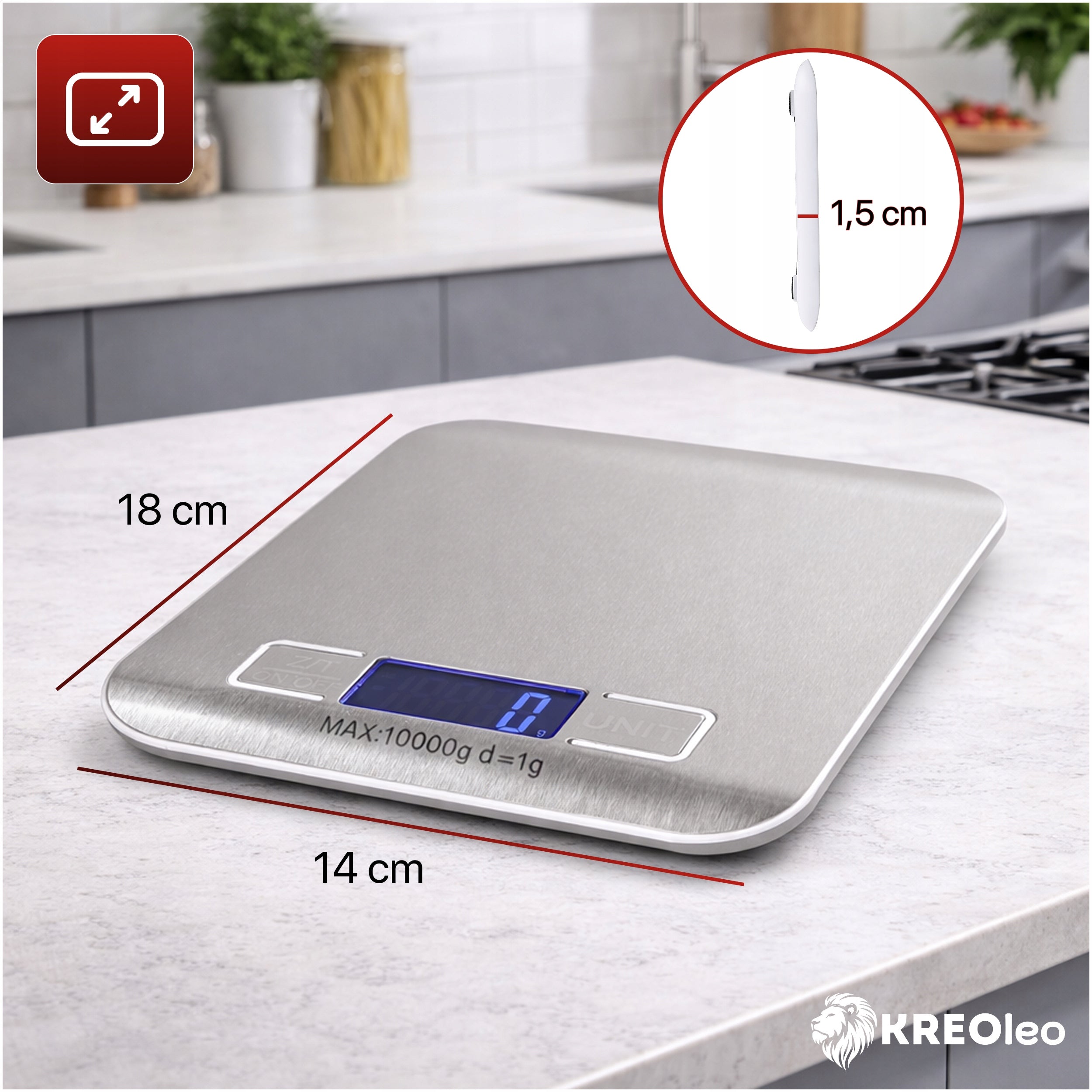 ELECTRONIC KITCHEN SCALE 10KG 1G PRECISION LCD TARA BATTERY OPERATED Brand KREOleo