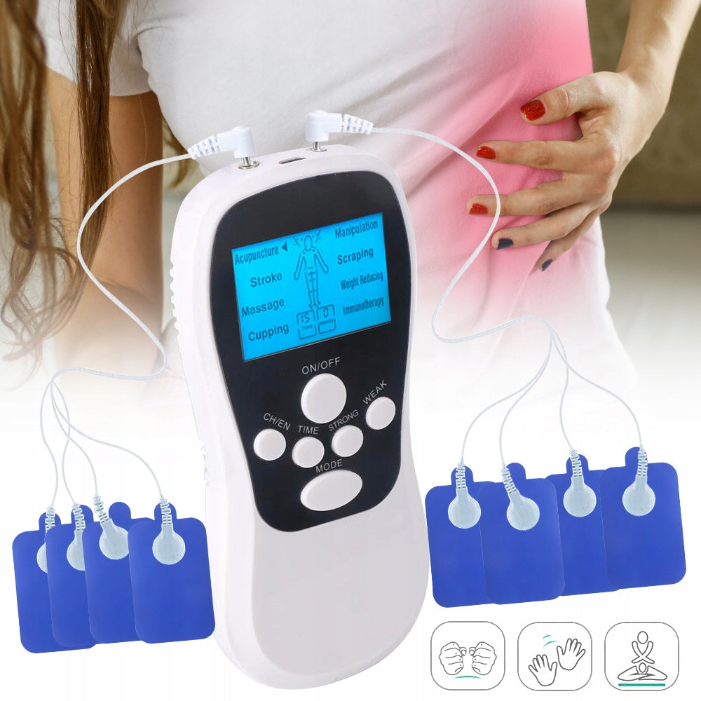 ELECTRONIC PULSE MASSAGER BODY MASSAGE ACUPUNCTURE DUAL CHANNEL 8 THRESHOLD Color white
