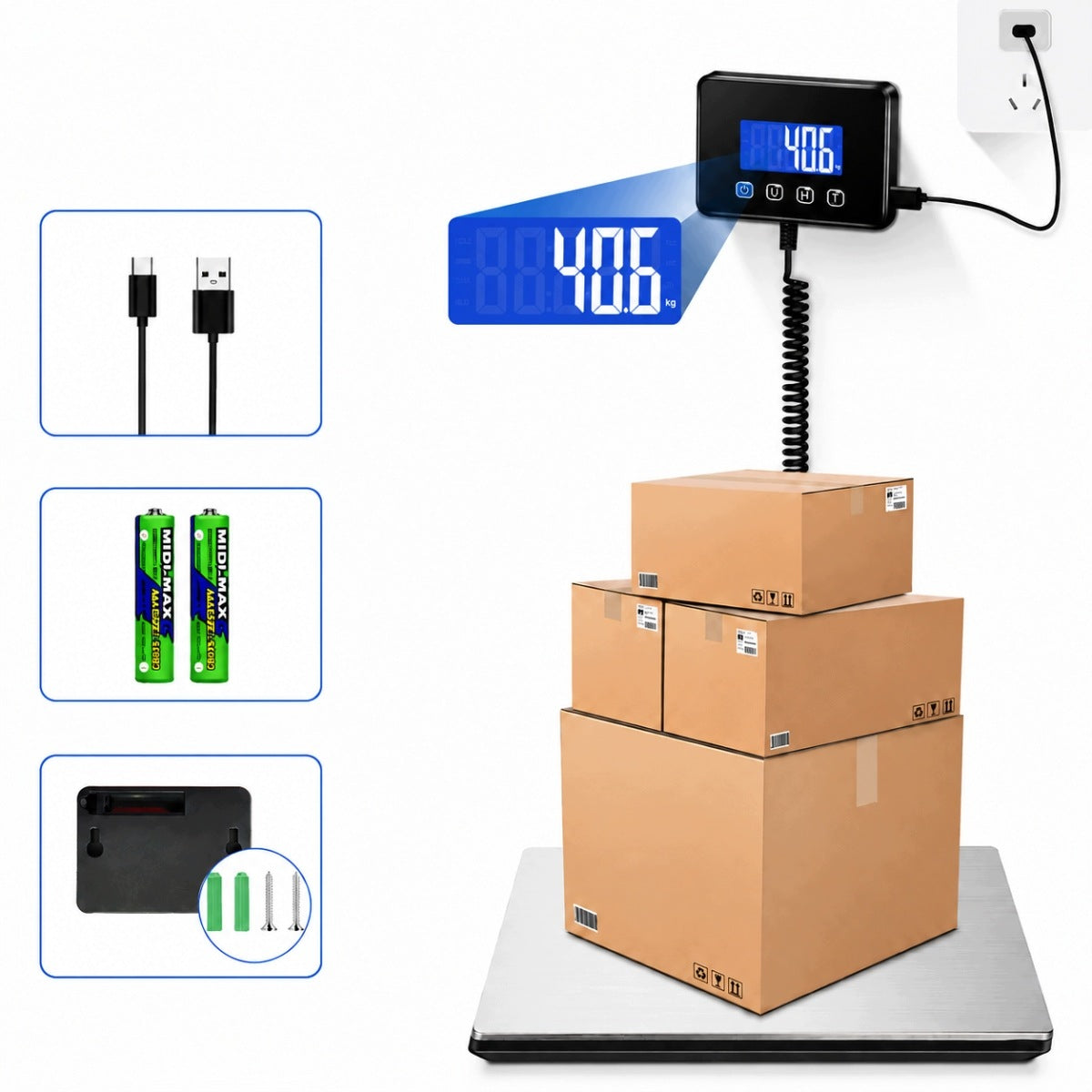 ELECTRONIC SCALE 200KG WITH HOLD/TARE BUTTONS, SILVER Manufacturer code 4058812929848
