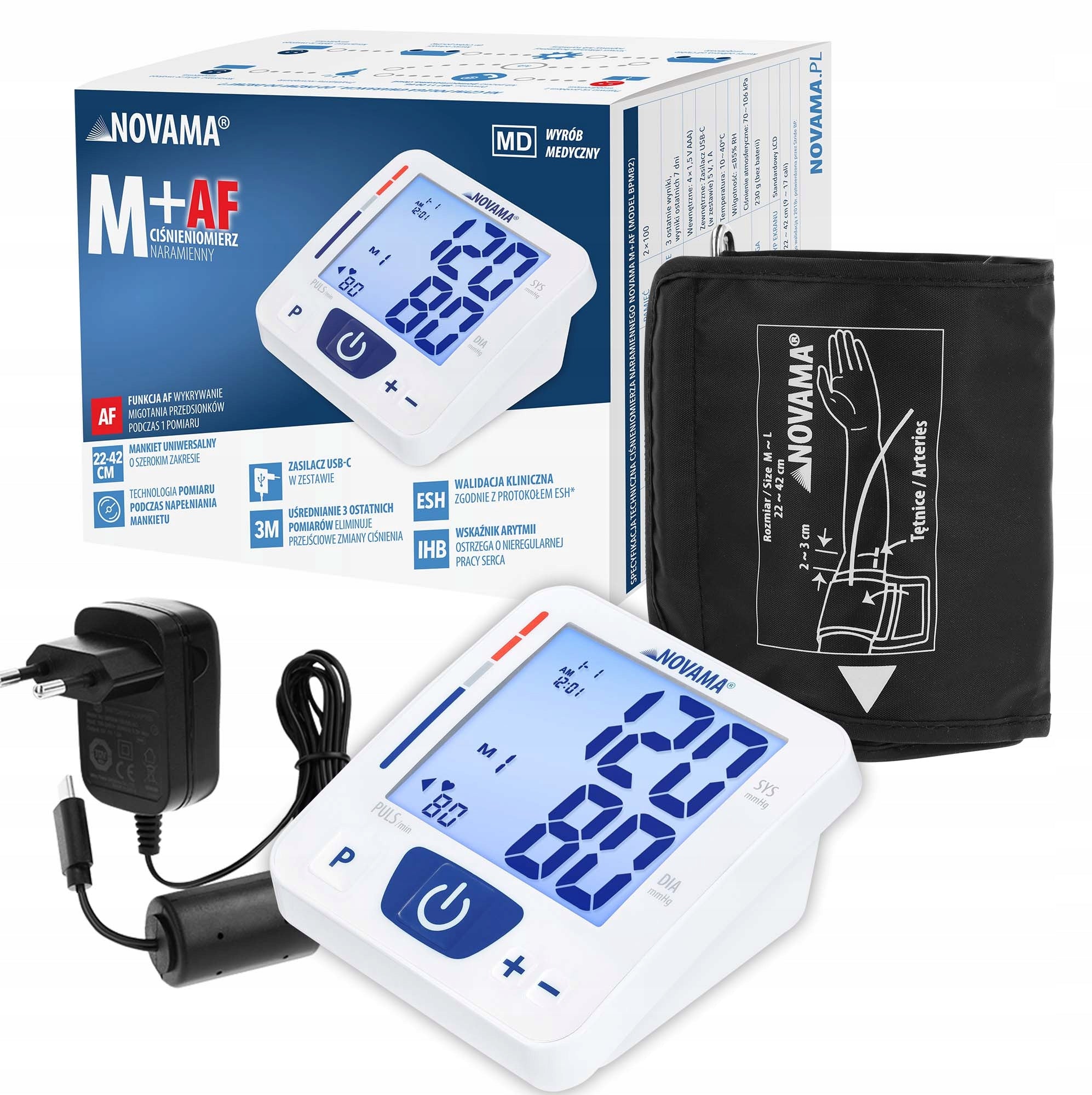 ELECTRONIC SHOULDER BLOOD PRESSURE MONITOR NOVAMA M+ AF POWER SUPPLY LARGE SCREEN Manufacturer code 5901793645803