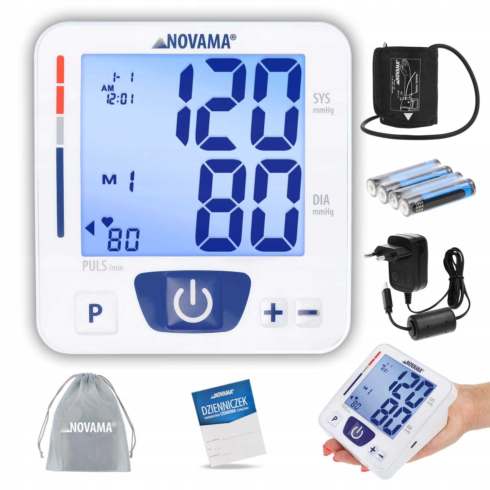 ELECTRONIC SHOULDER BLOOD PRESSURE MONITOR NOVAMA M+ AF POWER SUPPLY LARGE SCREEN