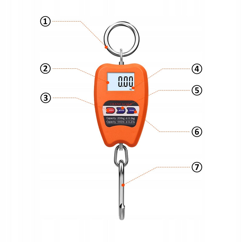 ELECTRONIC SUSPENDED HOOK SCALE LCD 200KG Batteries included no