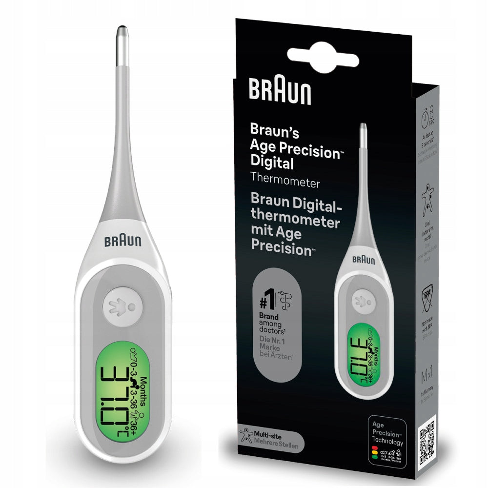 ELECTRONIC THERMOMETER BRAUN PRT2000 LARGE DISPLAY FLEXIBLE TIP