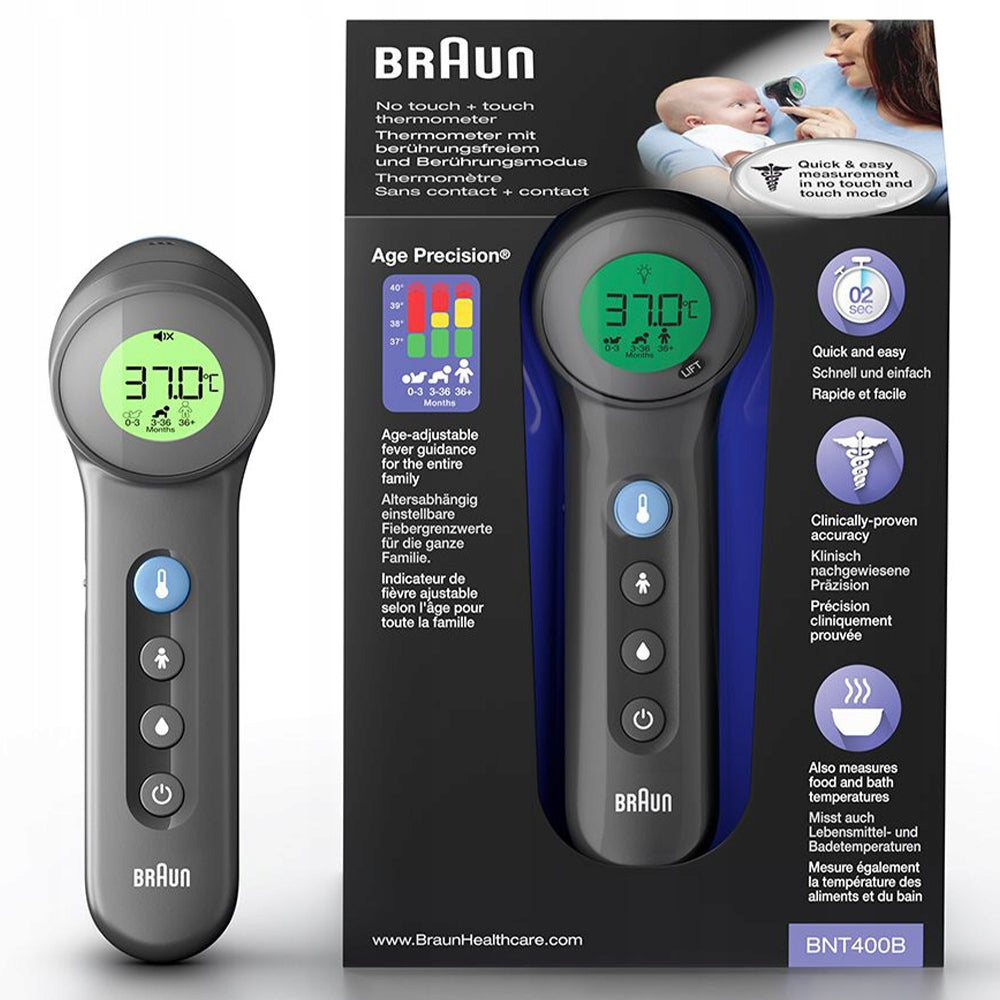 ELECTRONIC THERMOMETER NON-CONTACT MEDICAL INFRARED BRAUN BNT400 BLACK