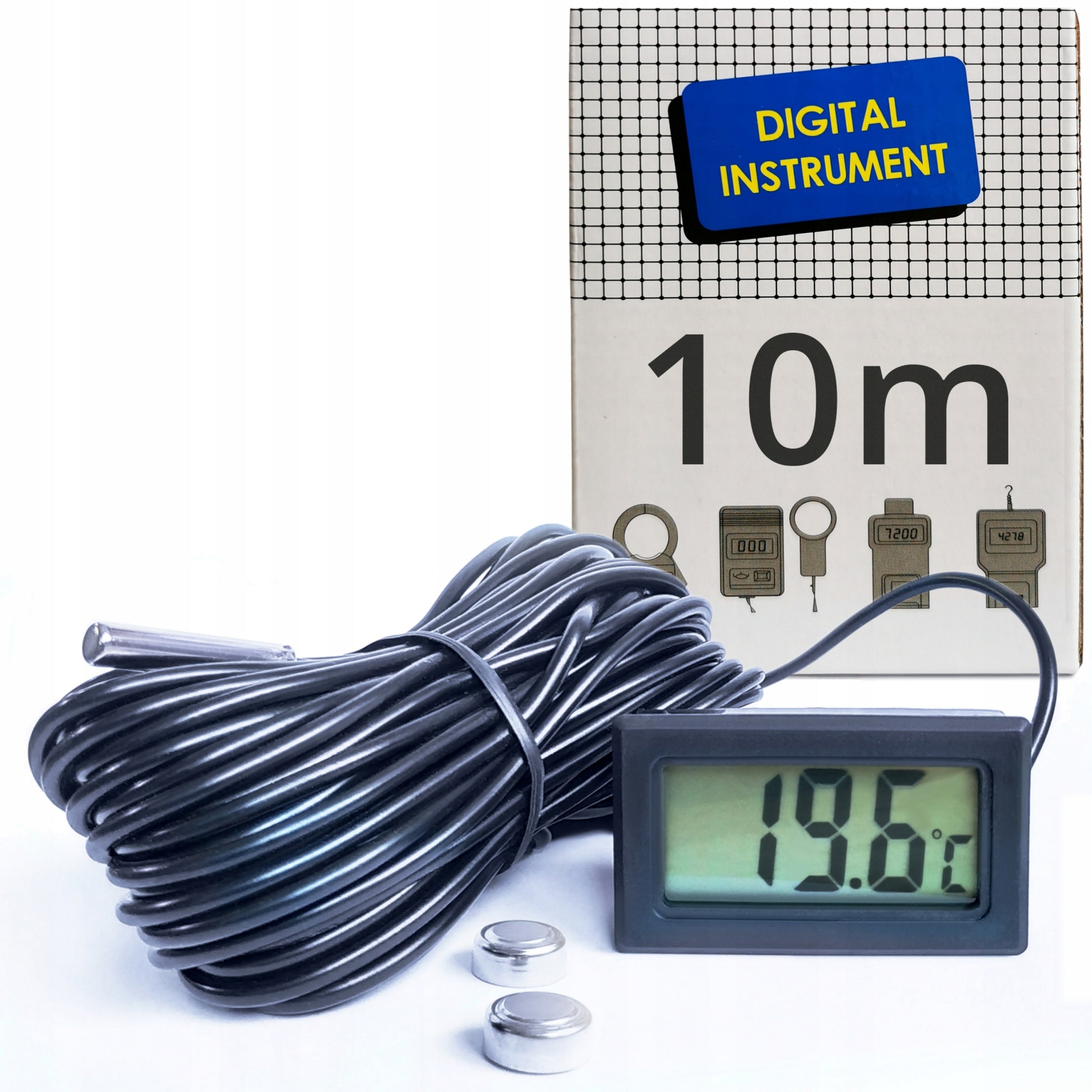 ELECTRONIC THERMOMETER PANEL PROBE -50+110 LONG- 10M CABLE + BATTERIES
