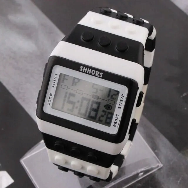 ELECTRONIC WATCH FOR CHILDREN BLOCKS BLACK AND WHITE SHHORSSH-715 Packaging status original