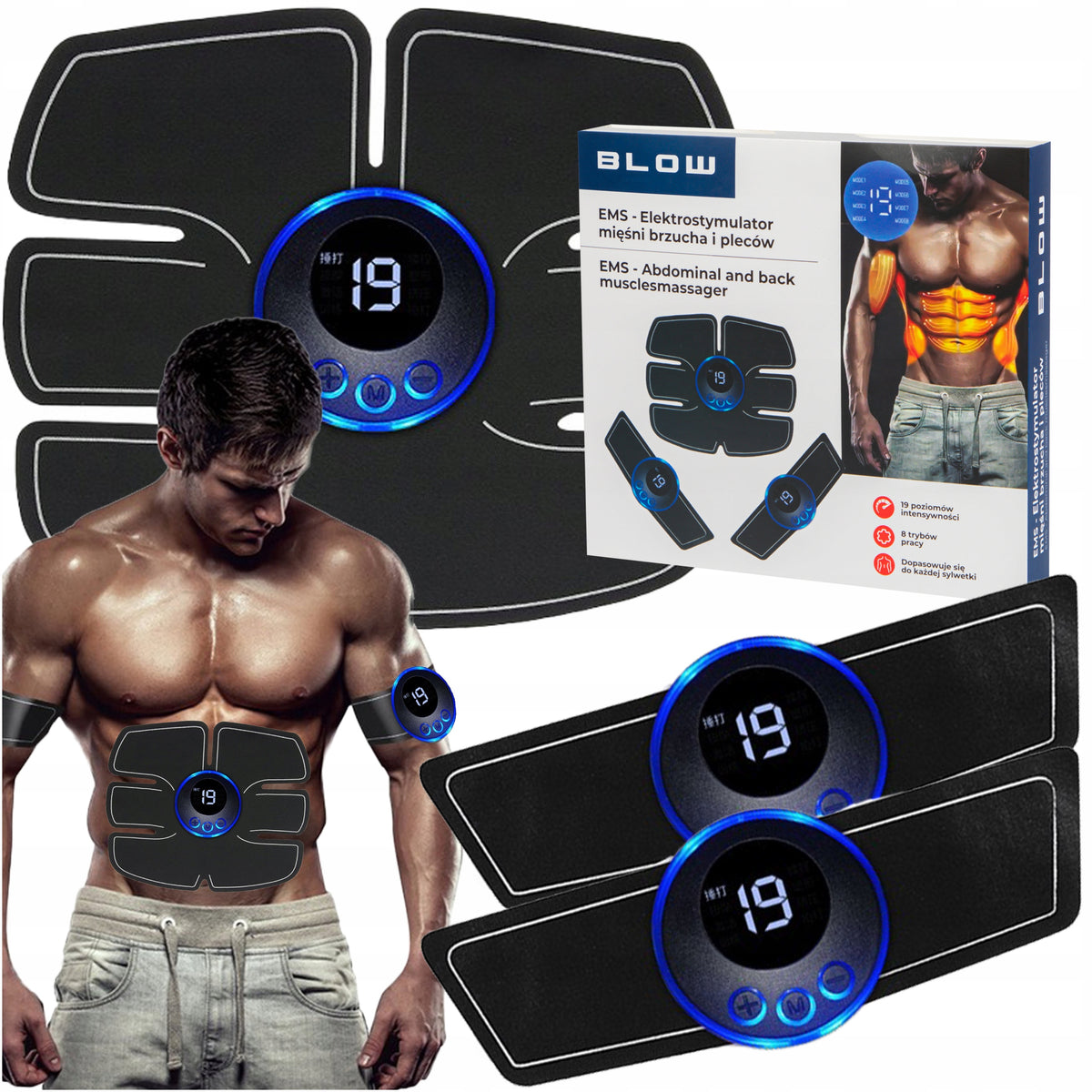 ELECTROSTIMULATOR ABDOMINAL MUSCLES BACK BUTTOCKS LEG MASSAGER 3X EMS