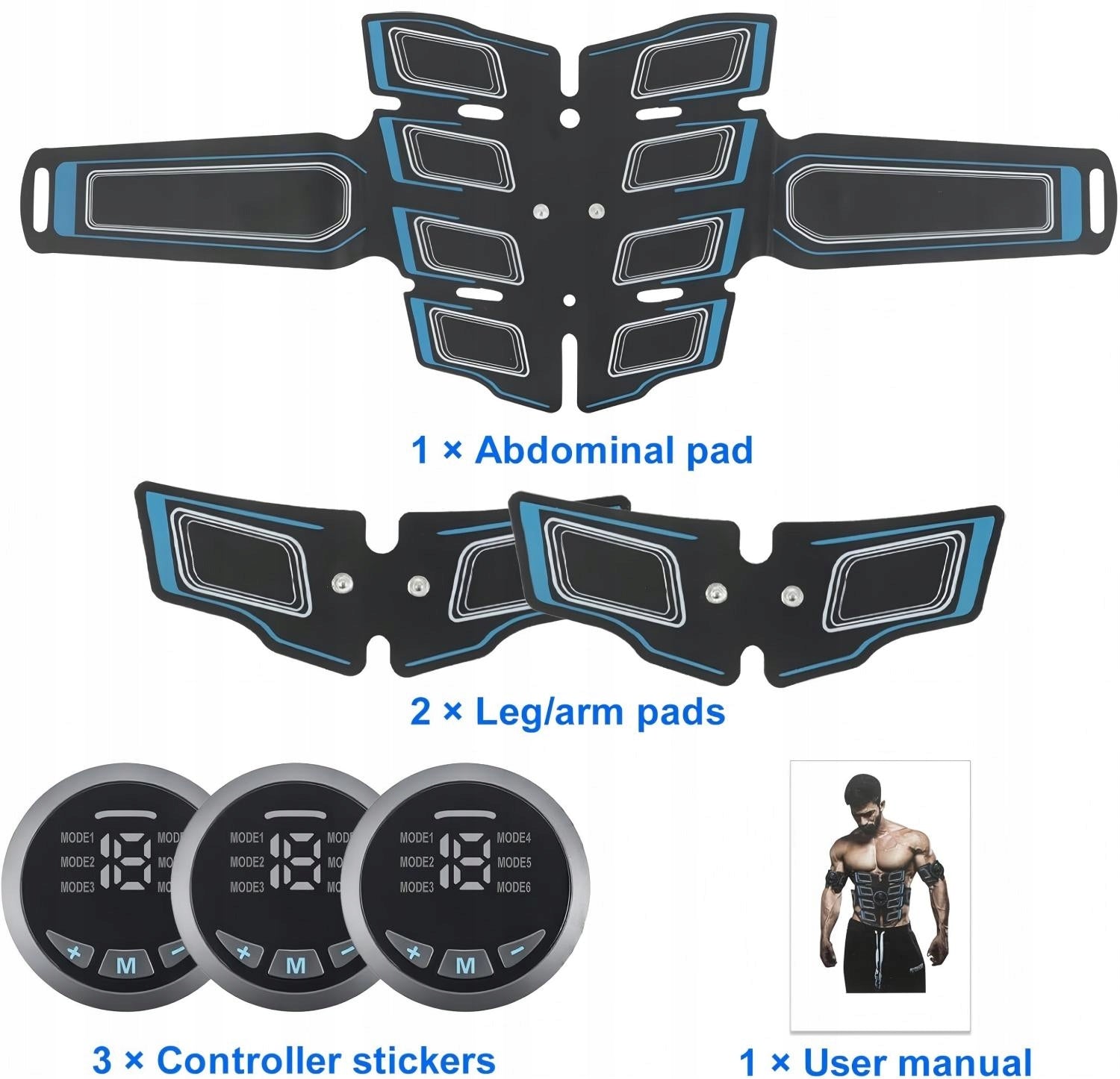 ELECTROSTIMULATOR EMS ABDOMINAL MUSCLES BELT + 2 BANDS FOR THIGHS AND LEGS Manufacturer code All-in-OneMart Pas wyszczuplający