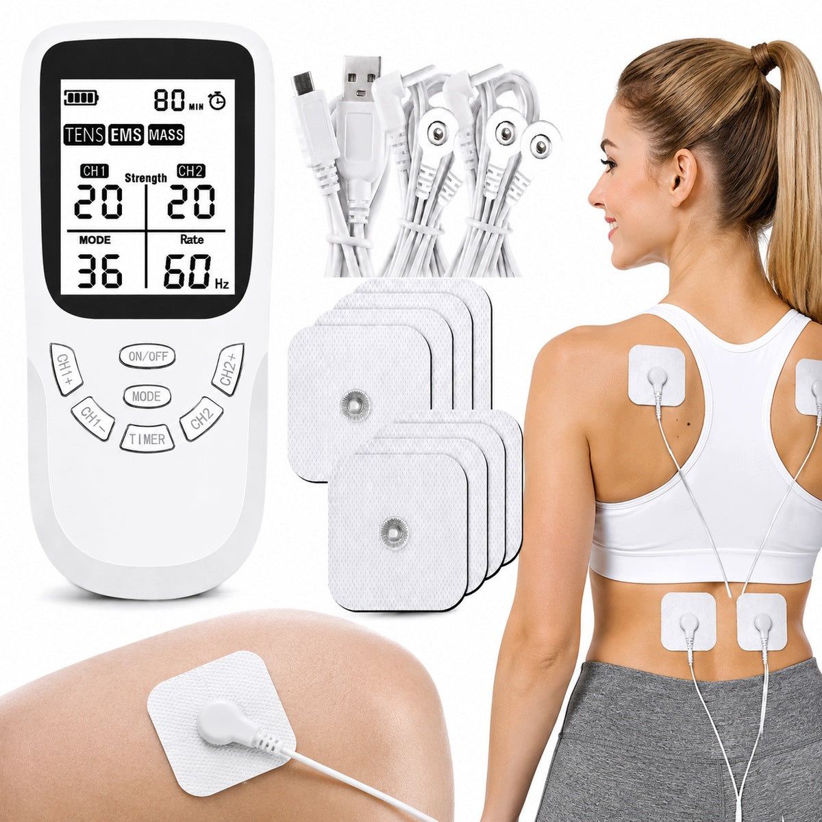 ELECTROSTIMULATOR MUSCLE MASSAGE STIMULATION ELECTROTHERAPY TENS EMS 36 MODES