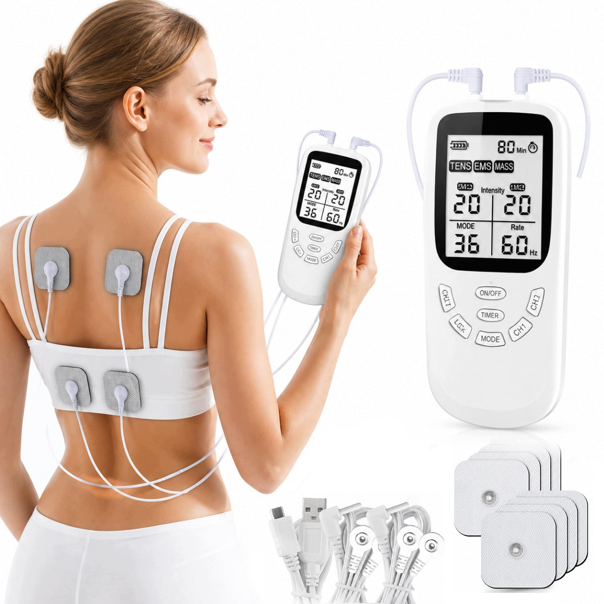 ELECTROSTIMULATOR MUSCLE MASSAGE STIMULATION ELECTROTHERAPY TENS EMS 3in1