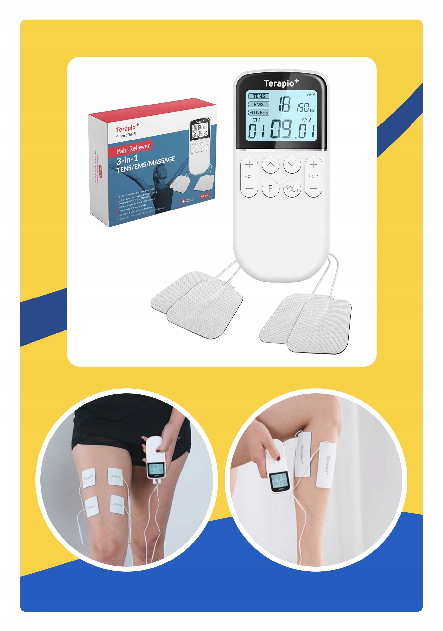 ELECTROSTIMULATOR TENS ABDOMINAL NERVE MUSCLES MASSAGER 4 ELECTRODES THERAPY Model SmartTENS