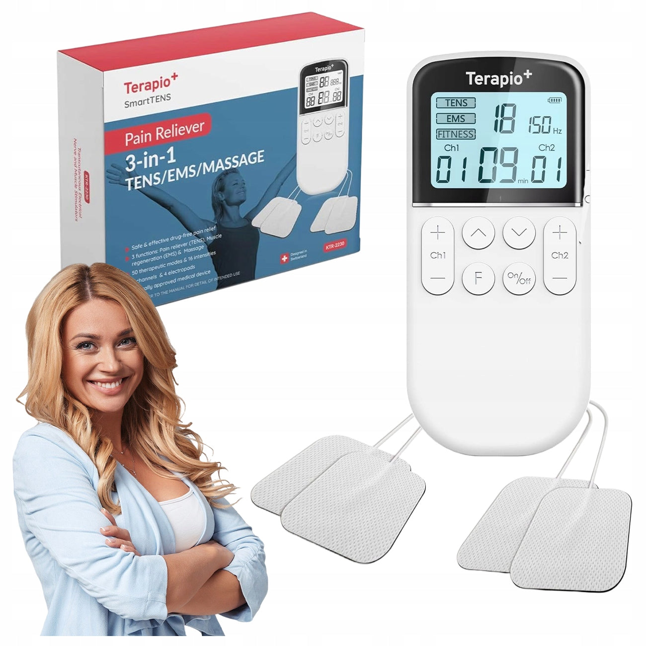 ELECTROSTIMULATOR TENS ABDOMINAL NERVE MUSCLES MASSAGER 4 ELECTRODES THERAPY