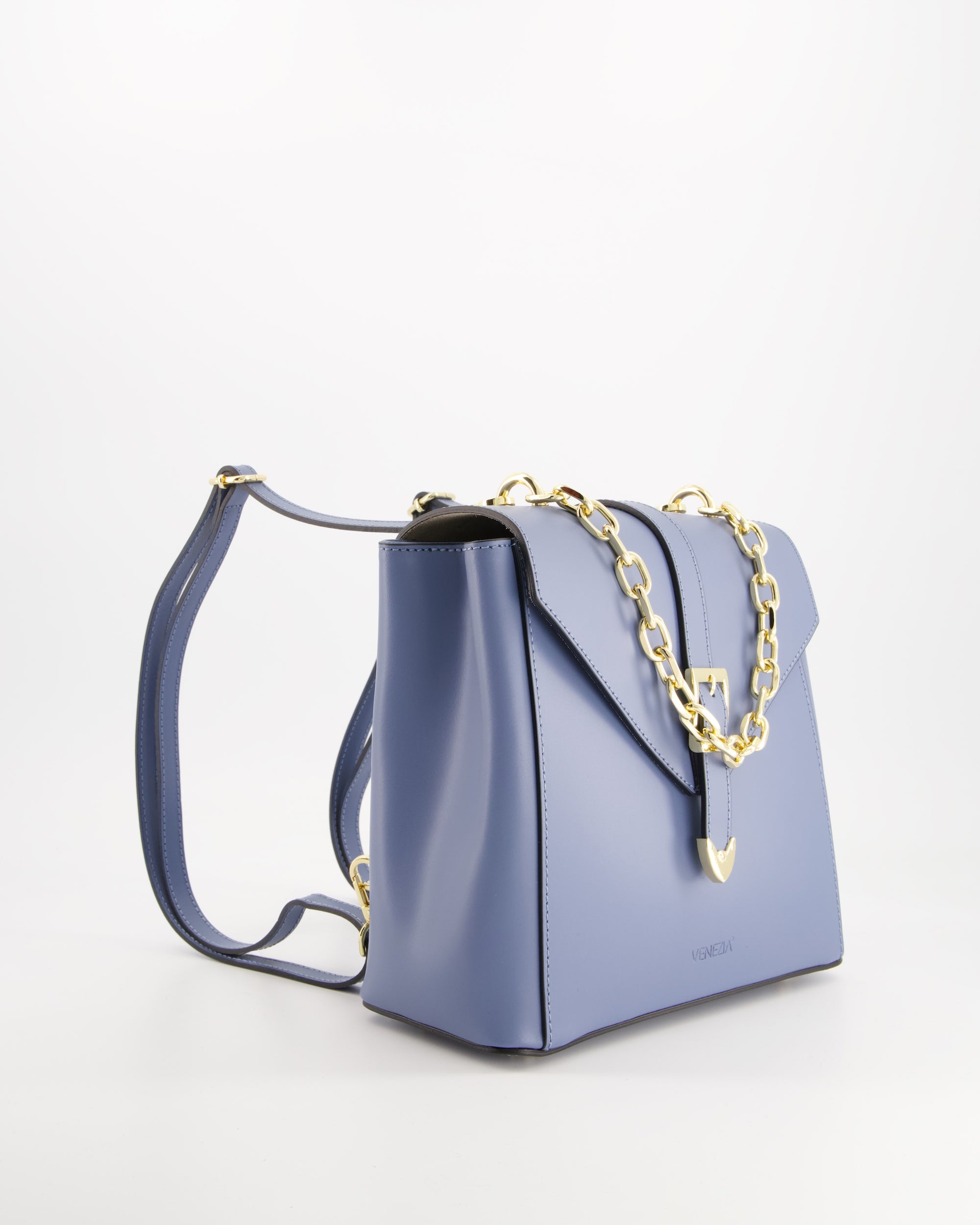 ELEGANT BLUE WOMEN'S BACKPACK VENEZIA LEATHER WITH GOLD DETAILS Brand VENEZIA