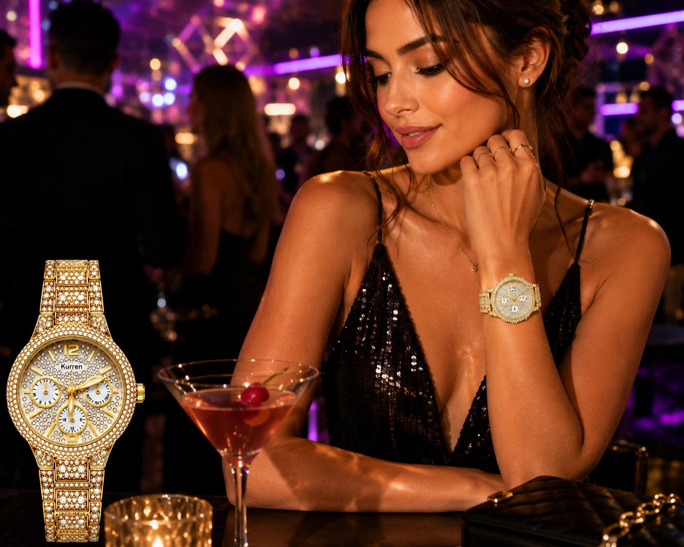 ELEGANT GOLD WATCH WOMEN RHINESTONE QUARTZ BRACELET FOR GIFT Gender woman