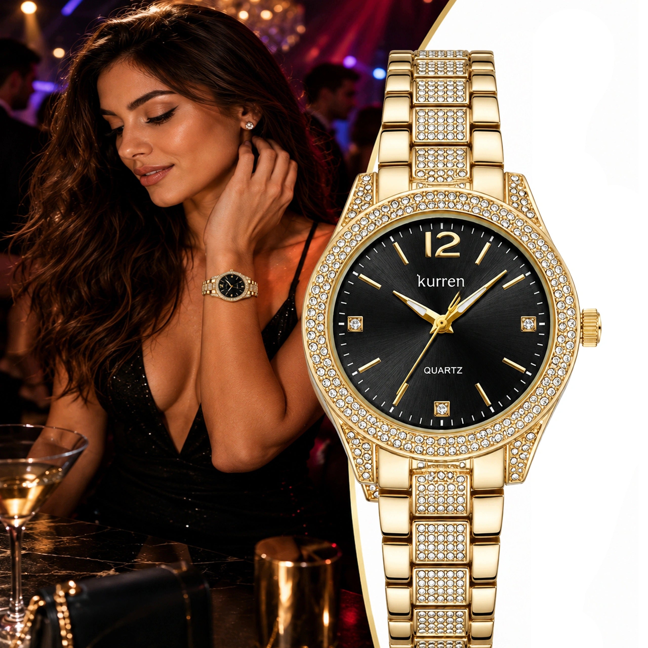 ELEGANT GOLD WOMEN'S WATCH KURREN MESH JAPANESE QUARTZ MOVEMENT Brand Kurren