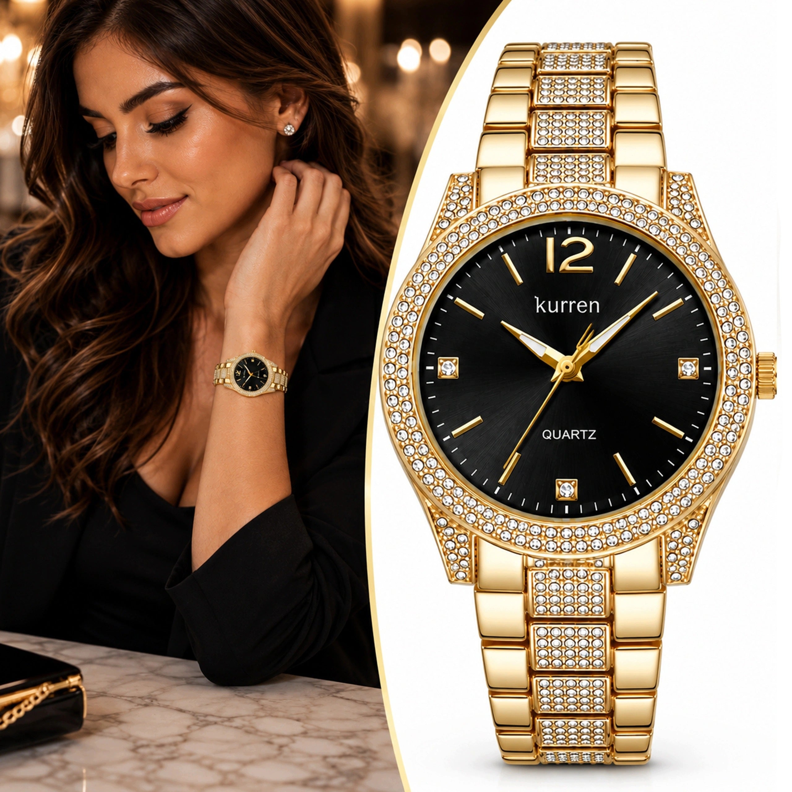 ELEGANT GOLD WOMEN'S WATCH KURREN MESH JAPANESE QUARTZ MOVEMENT
