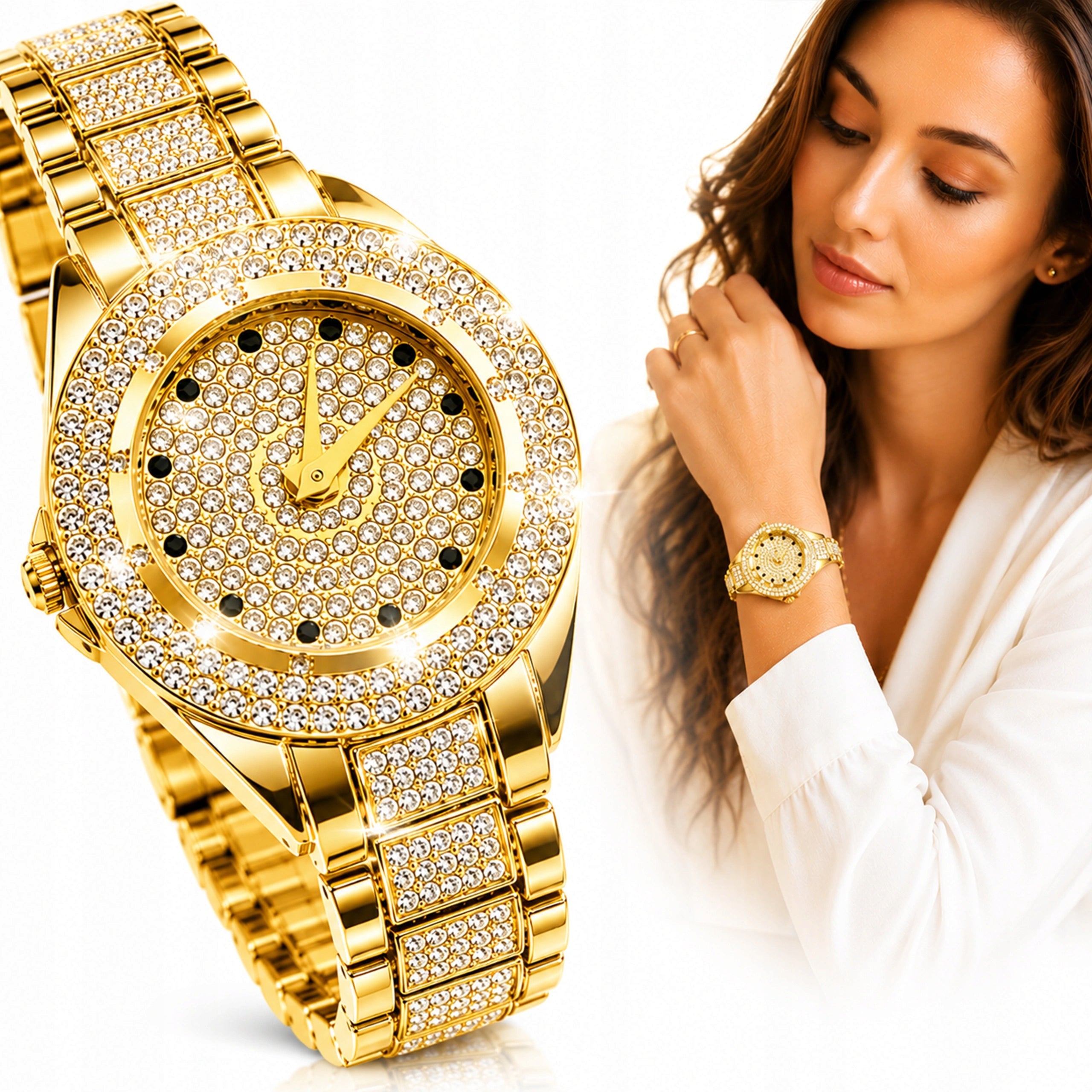 ELEGANT GOLD WOMEN'S WATCH KURREN QUARTZ RHINESTONES FOR GIFT FASHIONABLE