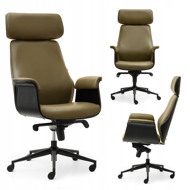 ELEGANT LEATHER OFFICE CHAIR MADE OF BENT WOOD LEONARD BASE BLACK