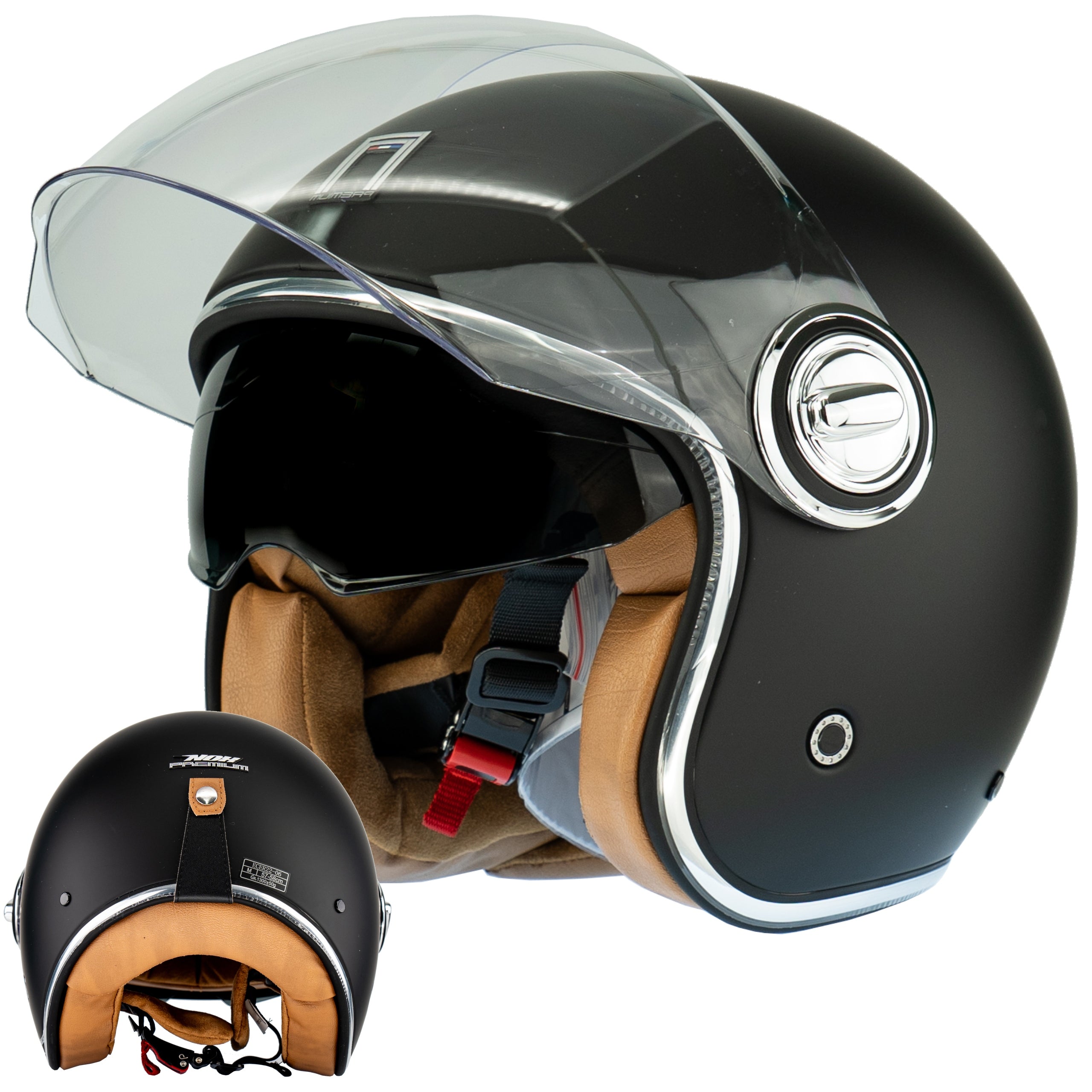 ELEGANT NEO-RETRO BLACK MAT MOTORCYCLE HELMET PREMIUM NOX L SCOOTER