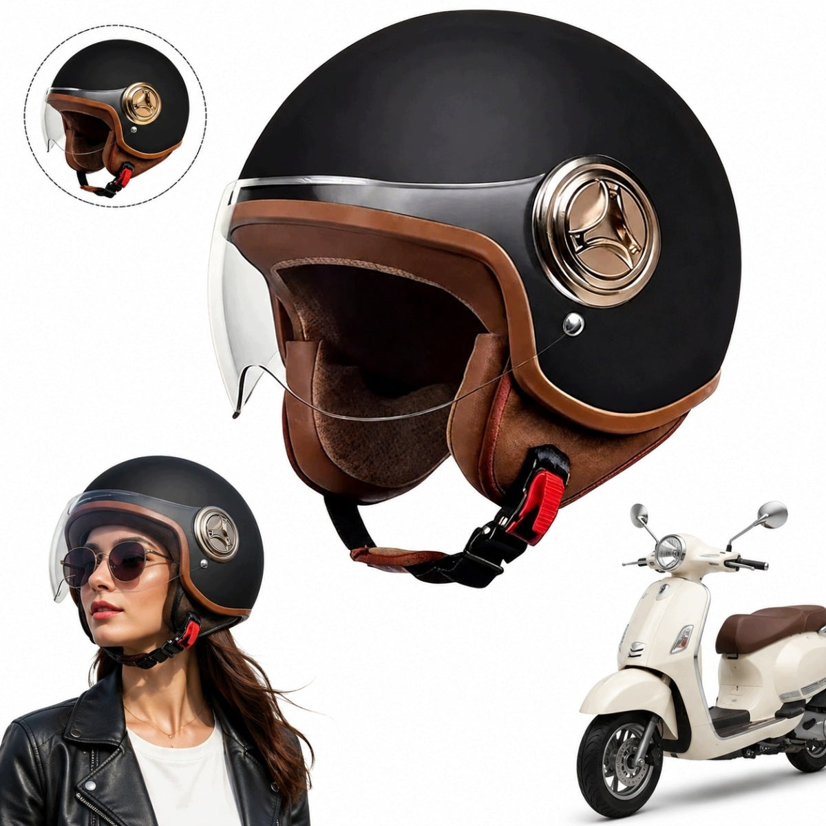 ELEGANT NEO-RETRO BLACK MAT MOTORCYCLE HELMET SCOOTER PREMIUM L