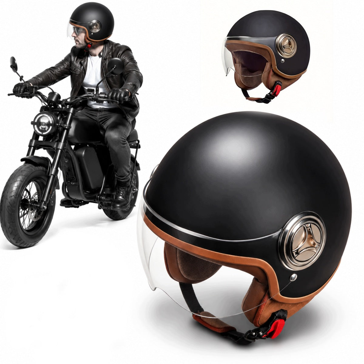 ELEGANT NEO-RETRO BLACK MOTORCYCLE HELMET PREMIUM SCOOTER