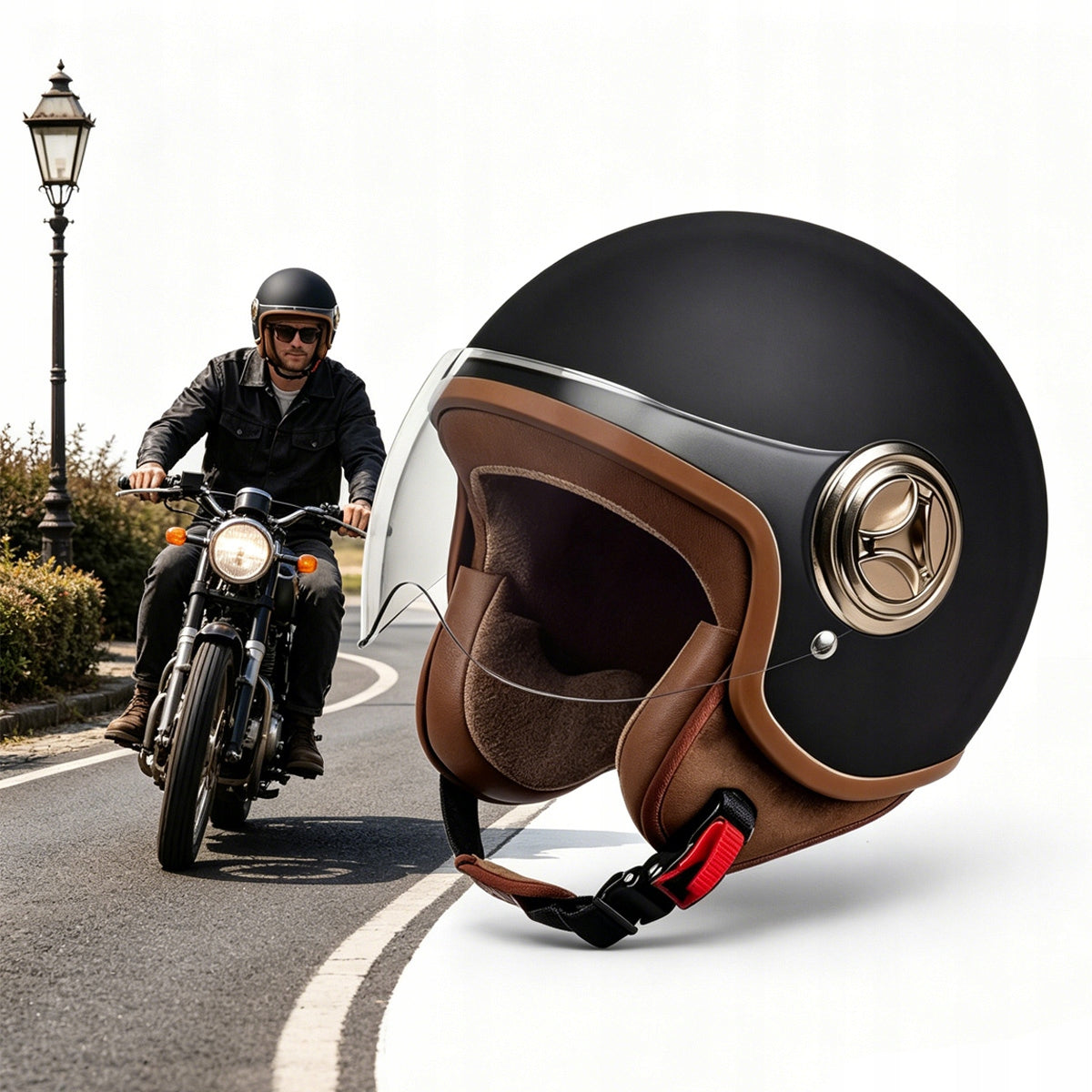 ELEGANT NEO-RETRO PREMIUM MOTORCYCLE HELMET WITH BLEND SUN 54-61cm