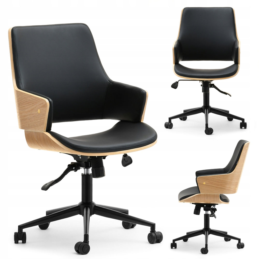 ELEGANT OFFICE CHAIR SWIVEL BENT WOOD OAK OSCAR FAUX LEATHER BLACK