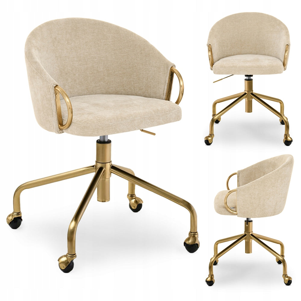 ELEGANT OFFICE CHAIR WITH ADJUSTABLE CLARA CREAM ON A GOLDEN BASE