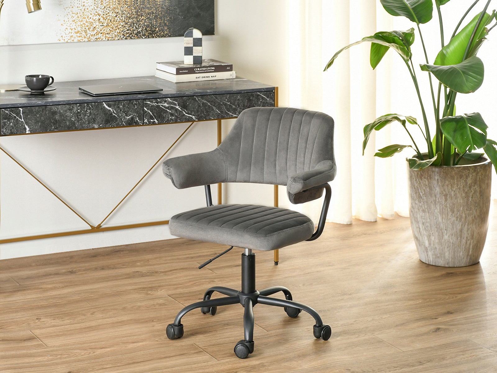 ELEGANT OFFICE CHAIR WITH HEIGHT ADJUSTMENT SWIVEL MERLIN GREY BLACK Brand Mebel-Partner