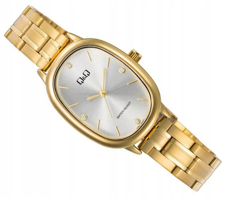 ELEGANT OVAL GOLD WOMEN'S WATCH ON BRACELET Q&Q Q06C-004P RHINESTONES