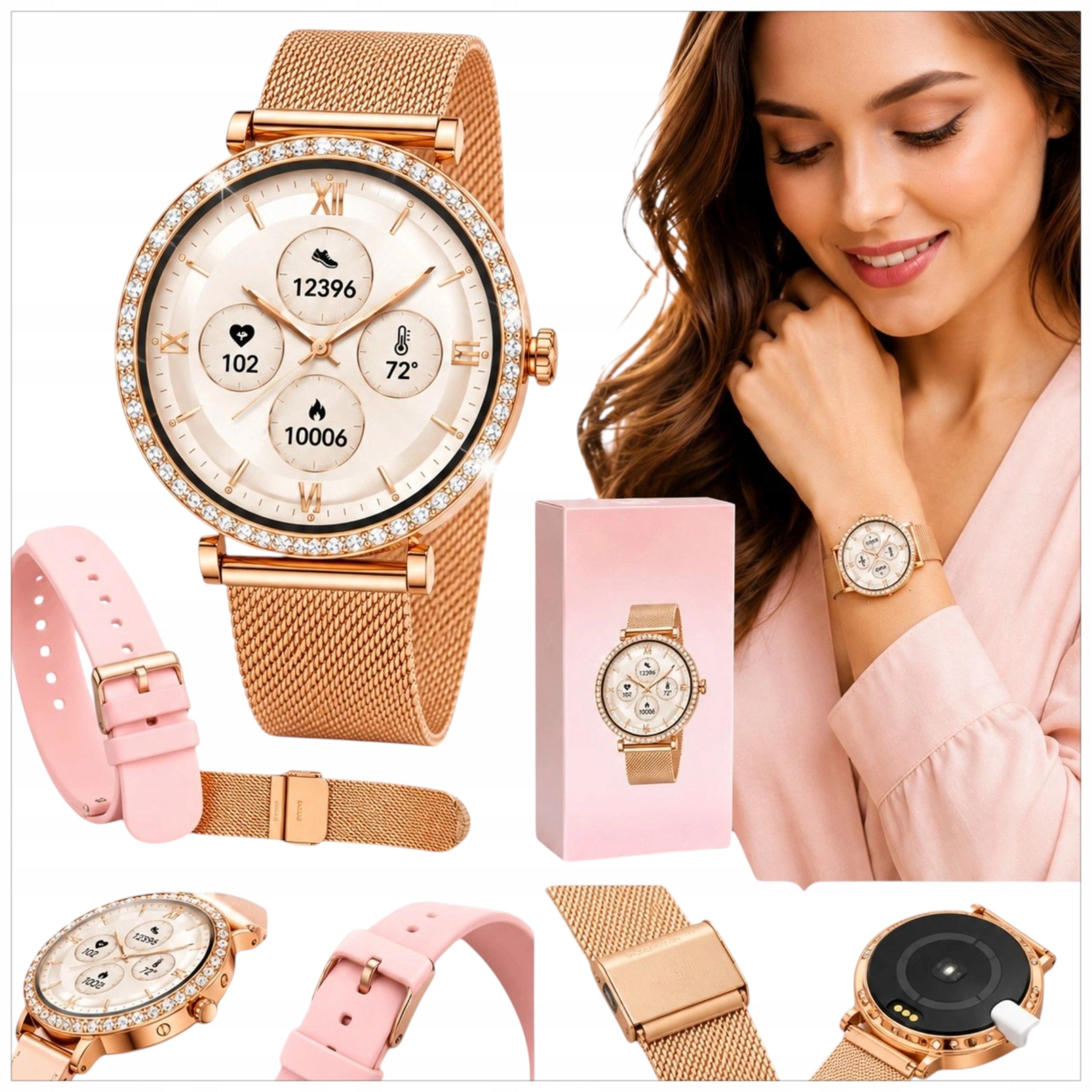 ELEGANT WOMEN'S SMARTWATCH SPORTS WATCH GOLD PINK FOR WOMAN MENU PL