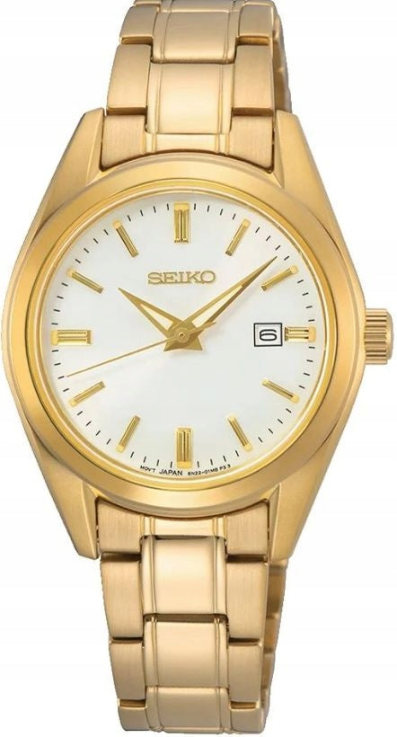 ELEGANT WOMEN'S WATCH SEIKO SUR632P1 SILVER-GOLD SAPPHIRE DATE 30mm +BOX Manufacturer code SUR632P1