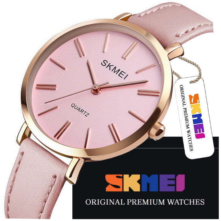 ELEGANT WOMEN'S WATCH SKMEI ON LEATHER STRAP HAND PINK GOLD