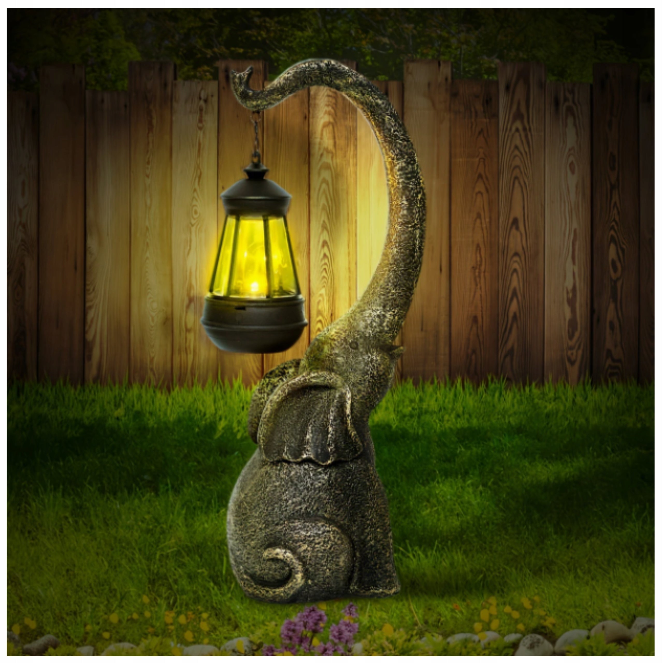 ELEPHANT FIGURINE WITH SOLAR LAMP LED GARDEN DECORATION 38 CM GLOWING LAMP Packaging status original