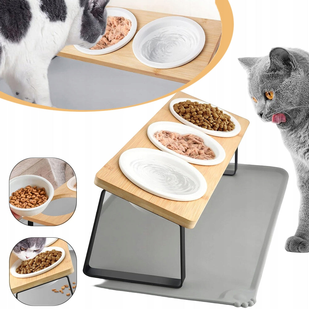 ELEVATED CAT BOWL, 3-PIECE FOOD BOWL SET, FOR CATS