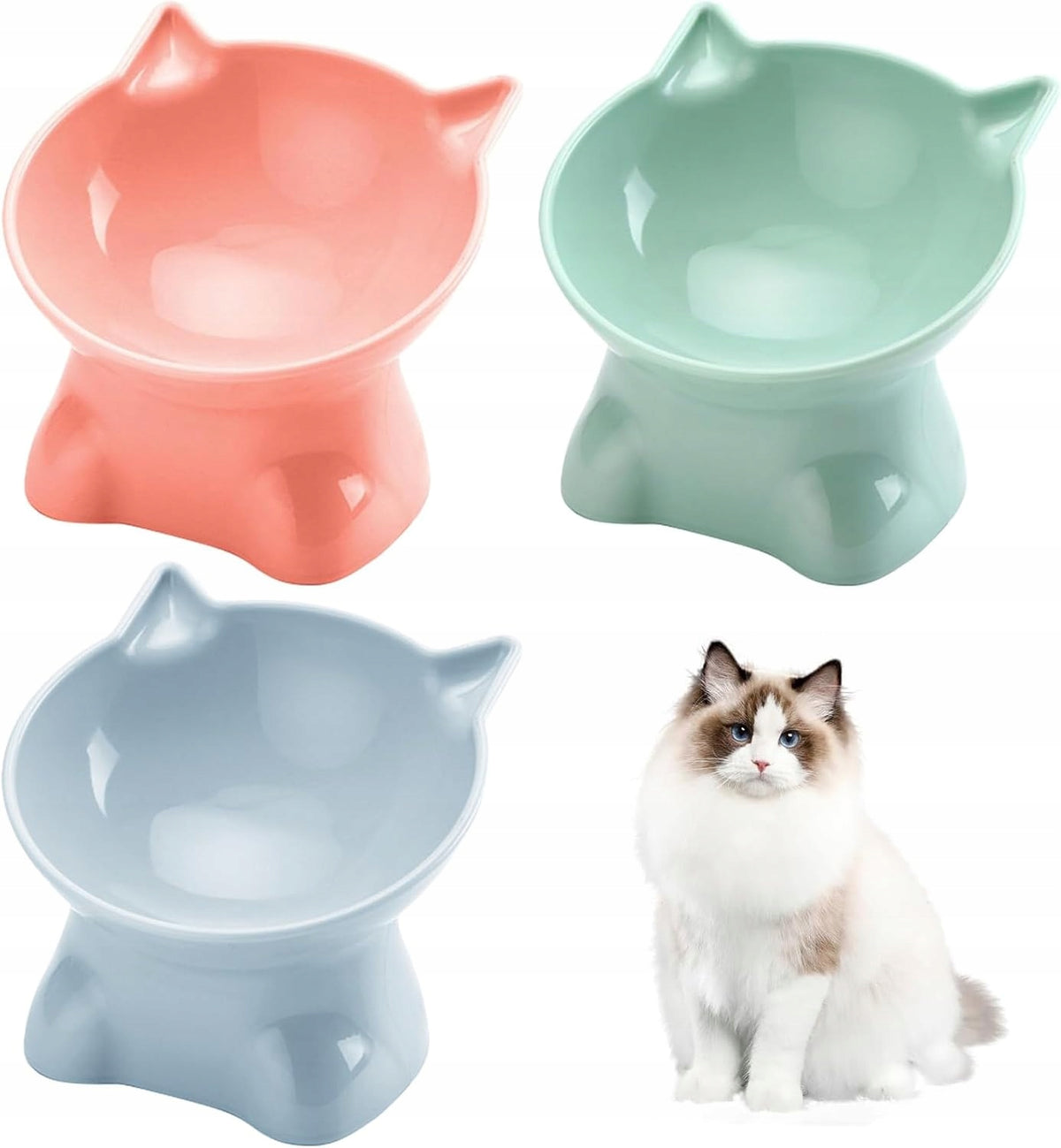 ELEVATED CAT BOWL WITH 15° INCLINATION WATER FOOD SET OF 3