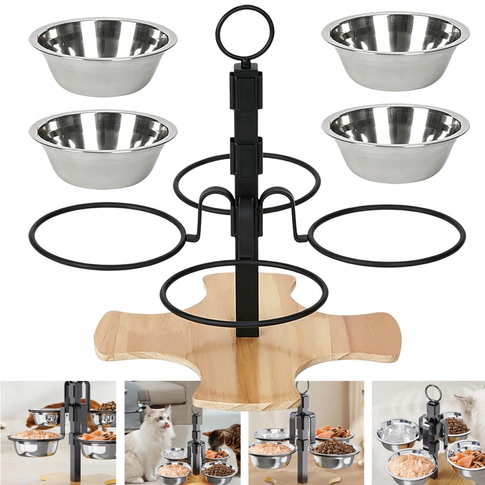 ELEVATED CAT FOOD BOWL, 4-PIECE CAT BOWL SET